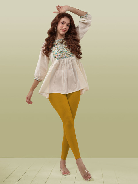 LYRA Women Mustard Yellow Solid Ankle Length Leggings - Image 6