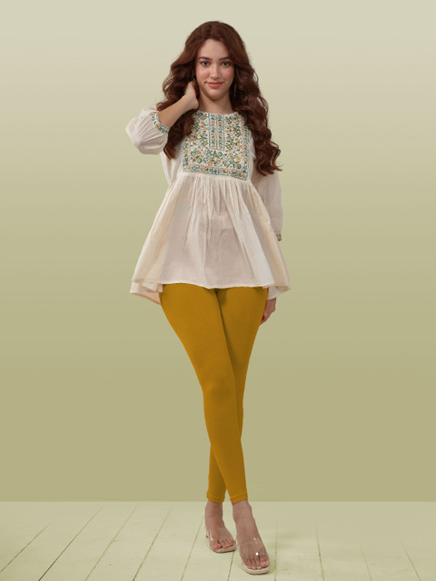 LYRA Women Mustard Yellow Solid Ankle Length Leggings - Image 5