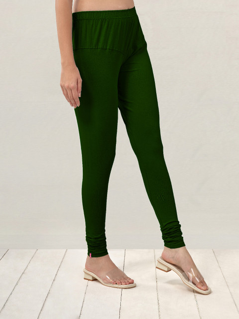 LYRA Women Green Solid Churidar Length Leggings - Image 3