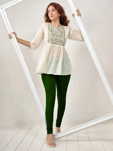 LYRA Women Green Solid Churidar Length Leggings - Image 6