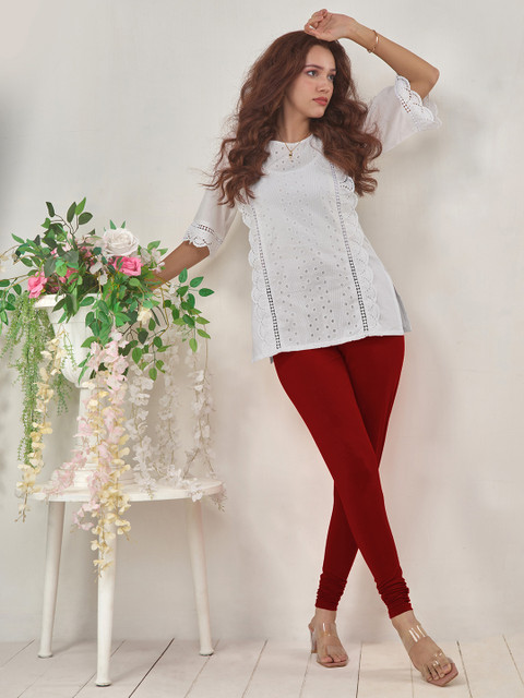 LYRA Women Red Solid Churidar Length Leggings