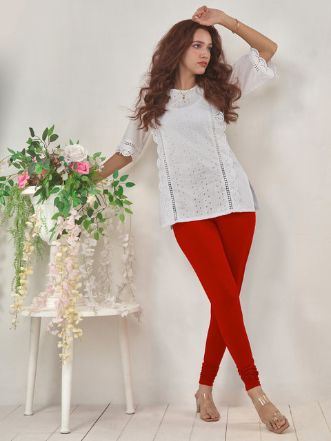 LYRA Women Red Solid Churidar Length Leggings