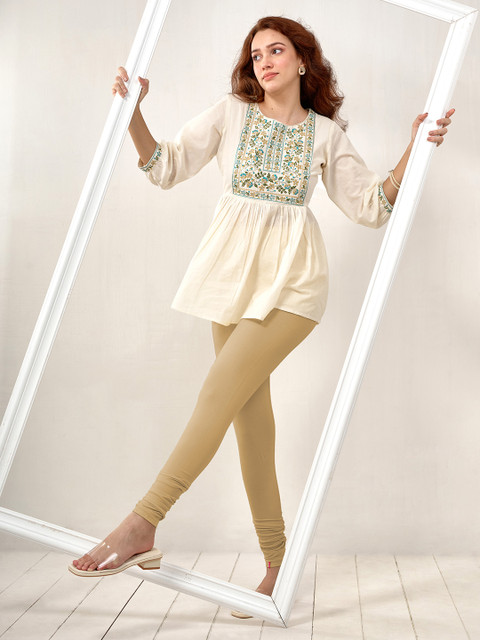 LYRA Women Brown Solid Churidar Length Leggings