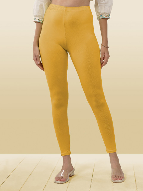 LYRA Women Yellow Solid Ankle Length Leggings