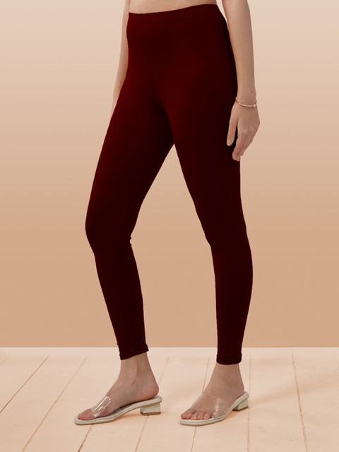 LYRA Women Maroon Solid Ankle Length Leggings - Image 3