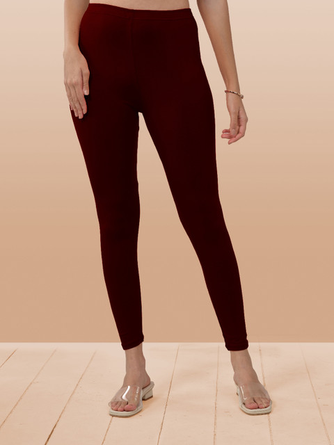 LYRA Women Maroon Solid Ankle Length Leggings