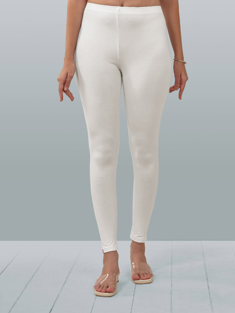 LYRA Women Off-White Solid Ankle Length Leggings