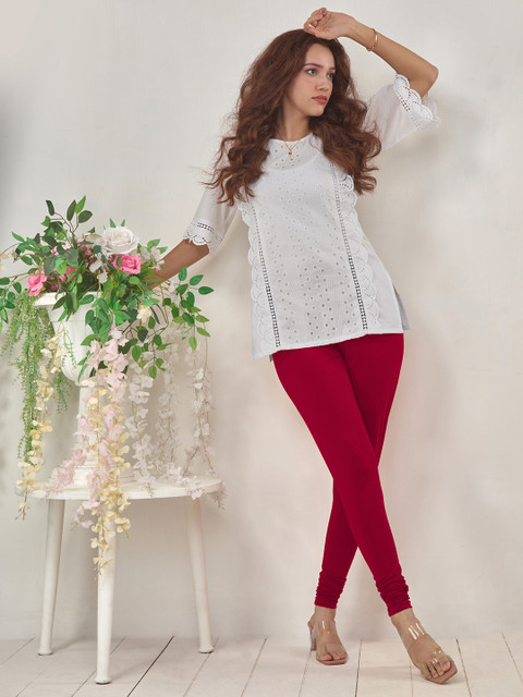 LYRA Women Maroon Solid Churidar Length Leggings