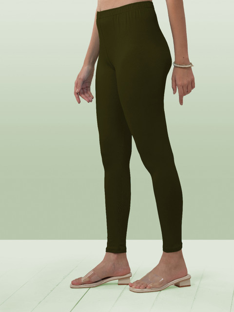 LYRA Women Olive Green Solid Ankle Length Leggings - Image 3