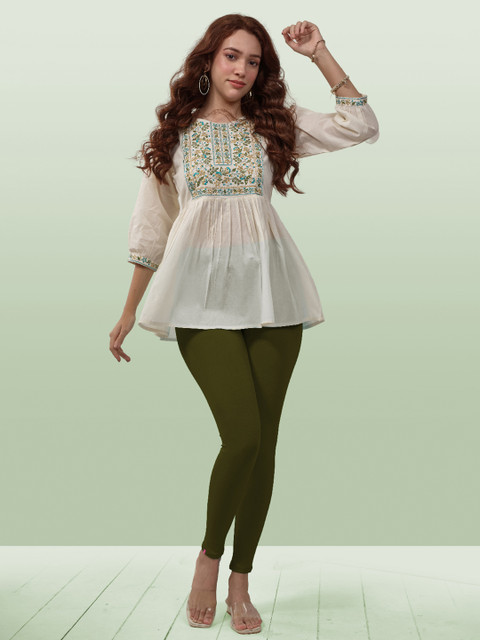 LYRA Women Olive Green Solid Ankle Length Leggings - Image 5