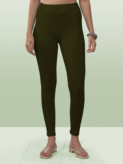LYRA Women Olive Green Solid Ankle Length Leggings