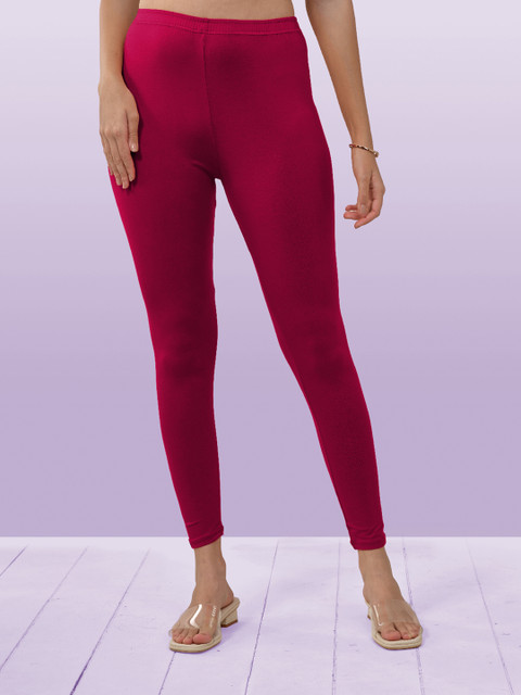 LYRA Women Dark Pink Solid Ankle-Length Leggings
