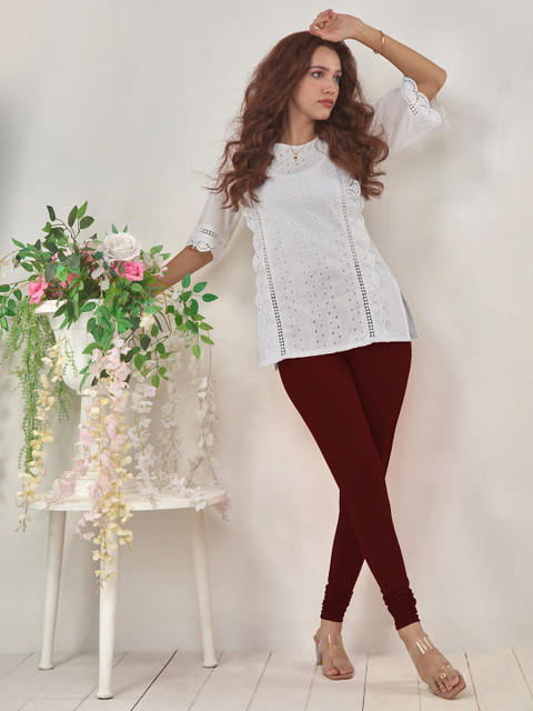 LYRA Women Maroon Solid Churidar-Length Leggings
