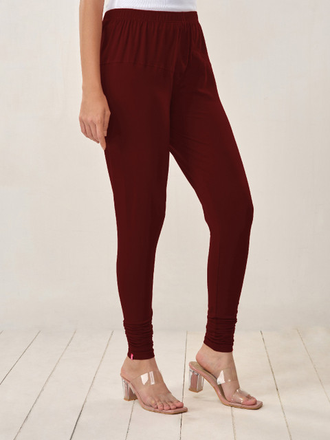 LYRA Women Maroon Solid Churidar-Length Leggings - Image 3