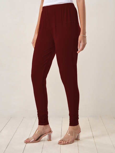 LYRA Women Maroon Solid Churidar-Length Leggings - Image 4