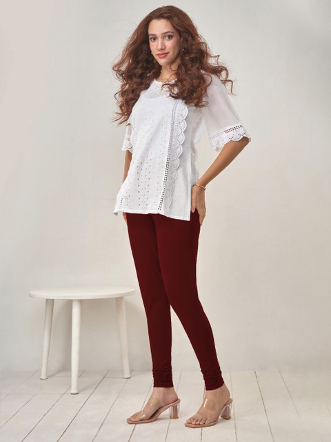 LYRA Women Maroon Solid Churidar-Length Leggings - Image 6