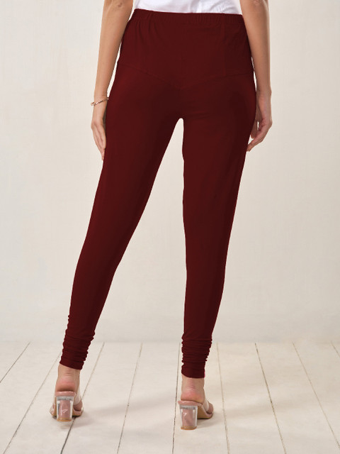 LYRA Women Maroon Solid Churidar-Length Leggings - Image 5