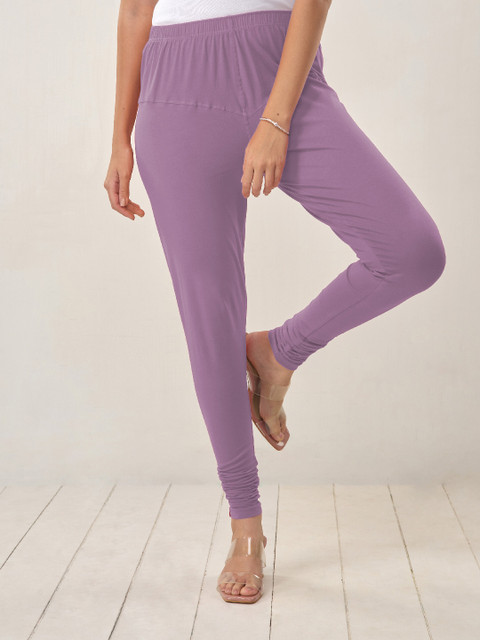 LYRA Women Mauve Solid Churidar-Length Leggings - Image 6