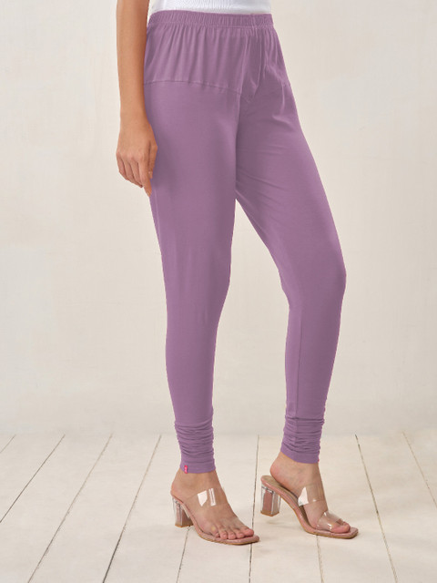 LYRA Women Mauve Solid Churidar-Length Leggings - Image 3