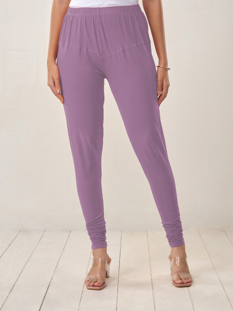 LYRA Women Mauve Solid Churidar-Length Leggings - Image 2