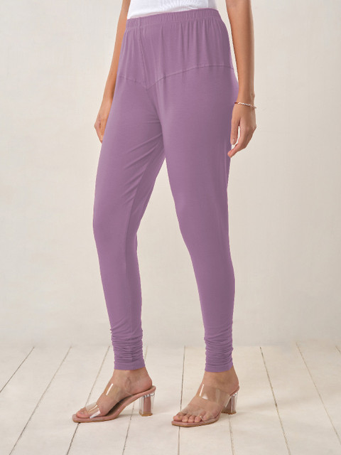 LYRA Women Mauve Solid Churidar-Length Leggings - Image 4