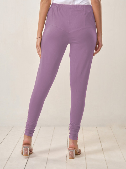 LYRA Women Mauve Solid Churidar-Length Leggings - Image 5