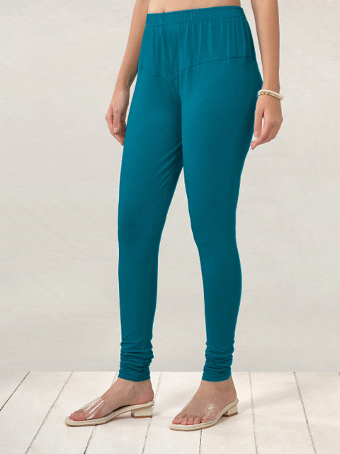 LYRA Women Blue Solid Churidar-Length Leggings - Image 4