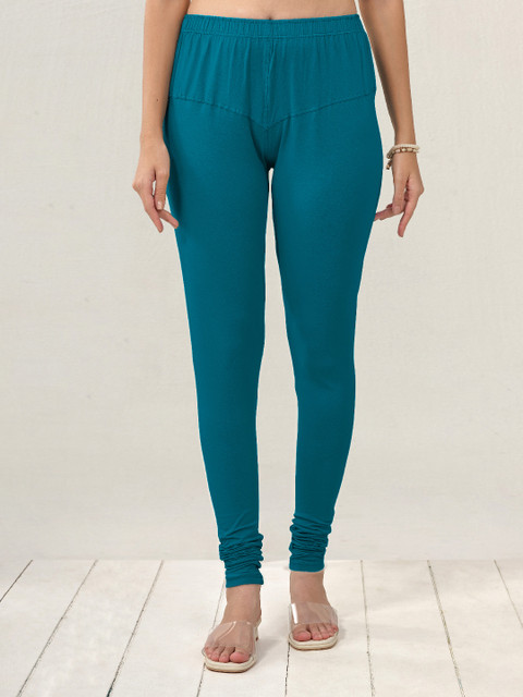 LYRA Women Blue Solid Churidar-Length Leggings - Image 2