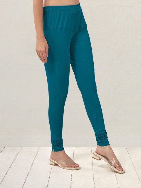 LYRA Women Blue Solid Churidar-Length Leggings - Image 3