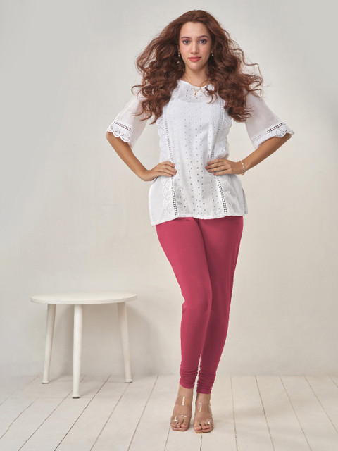 LYRA Women Pink Solid Churidar-Length Leggings