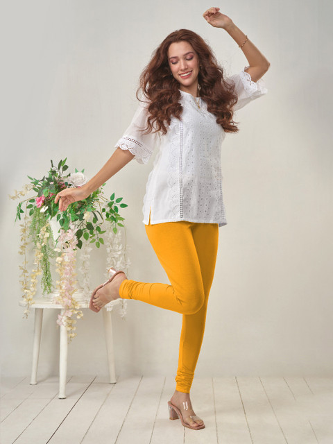 LYRA Women Yellow Solid Churidar-Length Leggings