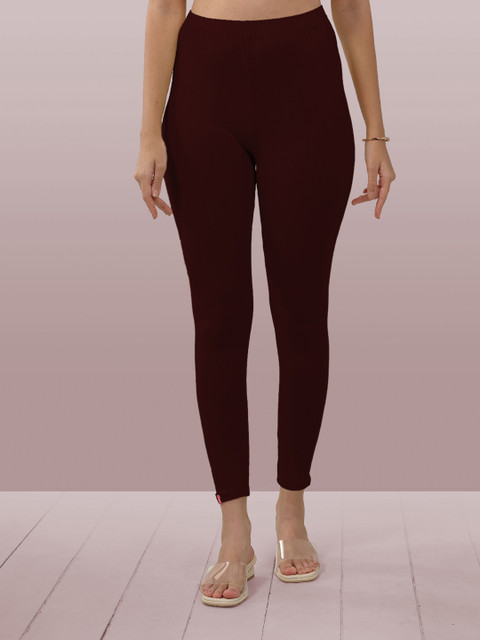 LYRA Women Maroon Solid Ankle Length Leggings