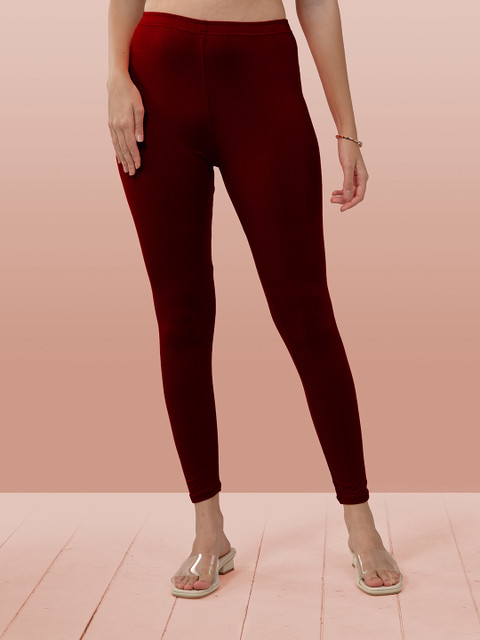 LYRA Women Maroon Solid Ankle Length Leggings