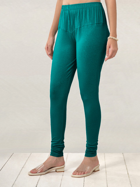LYRA Women Blue Solid Churidar-Length Leggings - Image 4