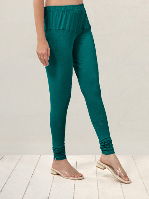 LYRA Women Blue Solid Churidar-Length Leggings - Image 3