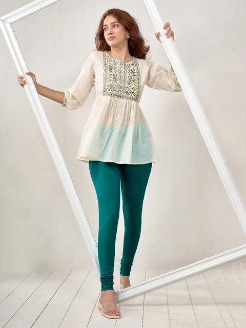 LYRA Women Blue Solid Churidar-Length Leggings - Image 6