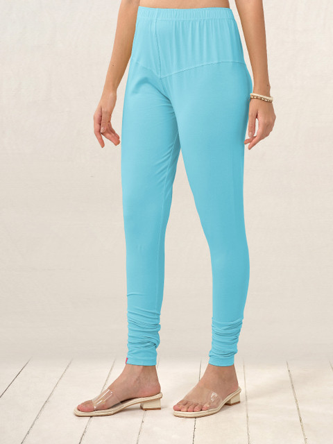 LYRA Women Blue Solid Churidar-Length Leggings - Image 4