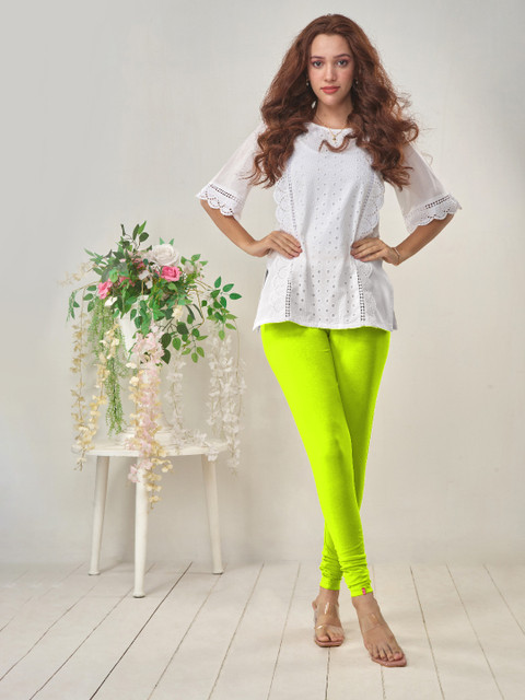 LYRA Women Fluorescent Green Solid Churidar-Length Leggings