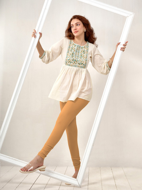 LYRA Women Khaki Solid Churidar-Length Leggings - Image 6
