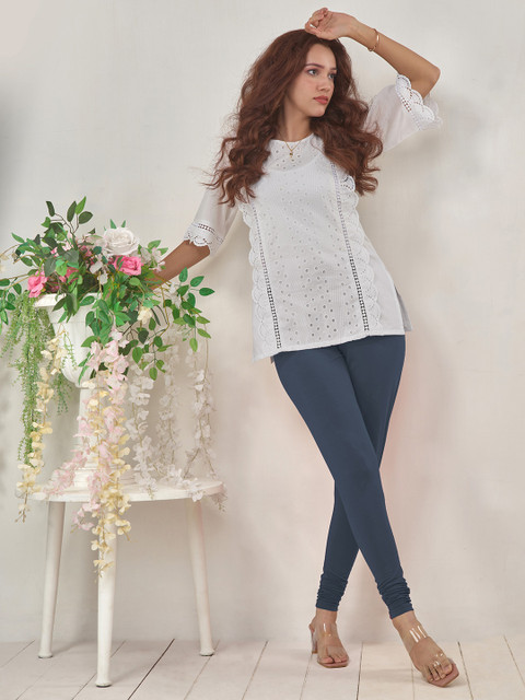 LYRA Women Blue Solid Churidar-Length Leggings