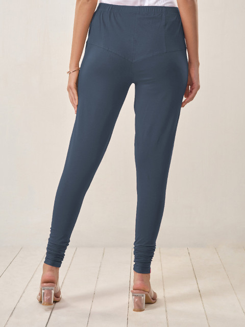 LYRA Women Blue Solid Churidar-Length Leggings - Image 5
