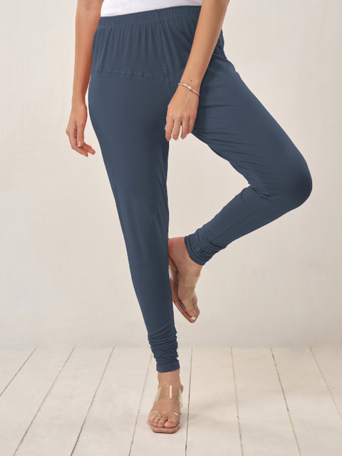 LYRA Women Blue Solid Churidar-Length Leggings - Image 6