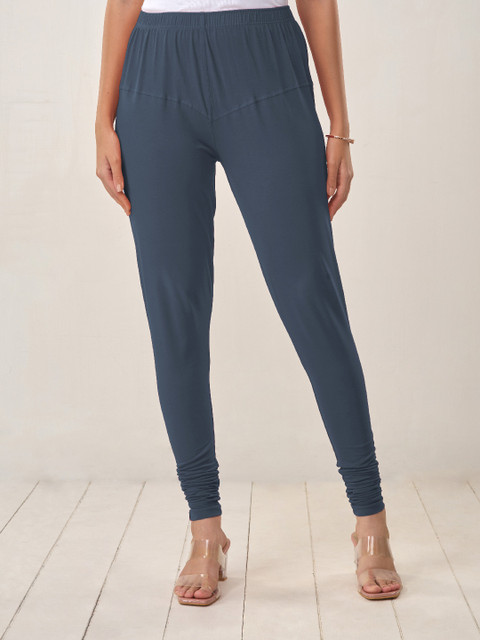 LYRA Women Blue Solid Churidar-Length Leggings - Image 2