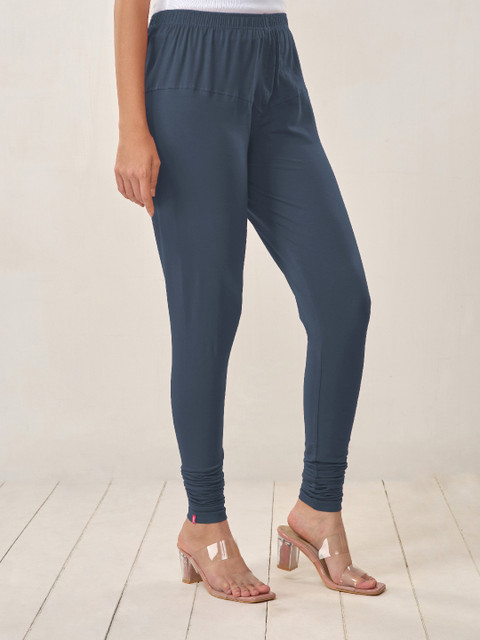 LYRA Women Blue Solid Churidar-Length Leggings - Image 3