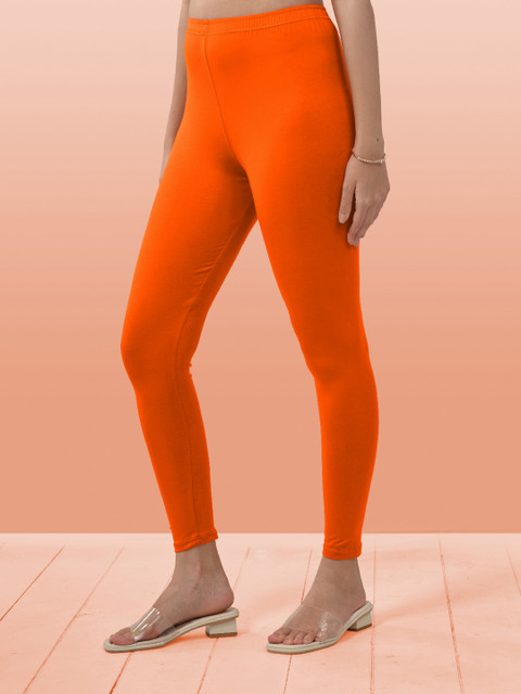LYRA Women Orange Solid Ankle Length Leggings - Image 3