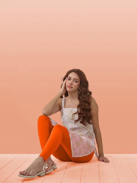 LYRA Women Orange Solid Ankle Length Leggings - Image 5
