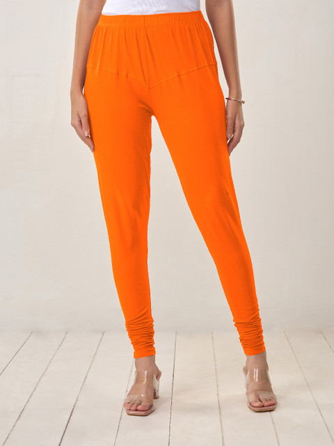 LYRA Women Orange Solid Churidar-Length Leggings - Image 2