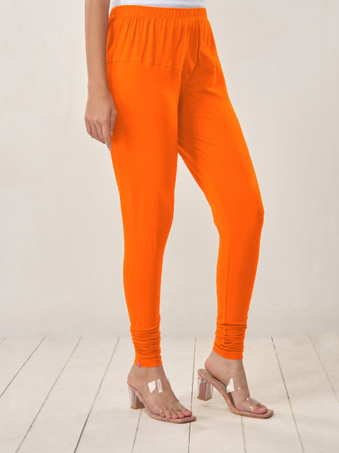 LYRA Women Orange Solid Churidar-Length Leggings - Image 3