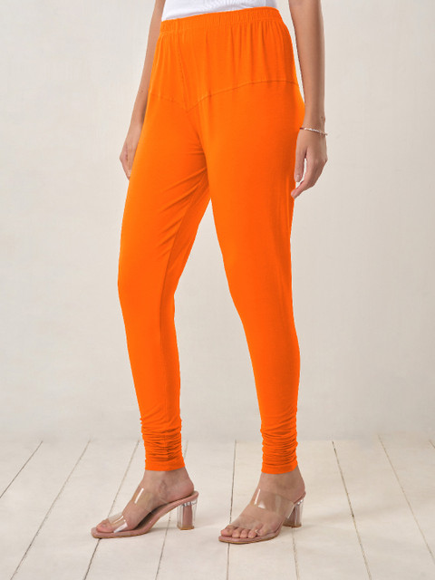 LYRA Women Orange Solid Churidar-Length Leggings - Image 4