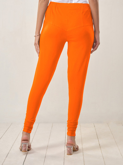 LYRA Women Orange Solid Churidar-Length Leggings - Image 5